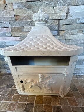 Vintage White Cast Iron Mailbox with Running Horse